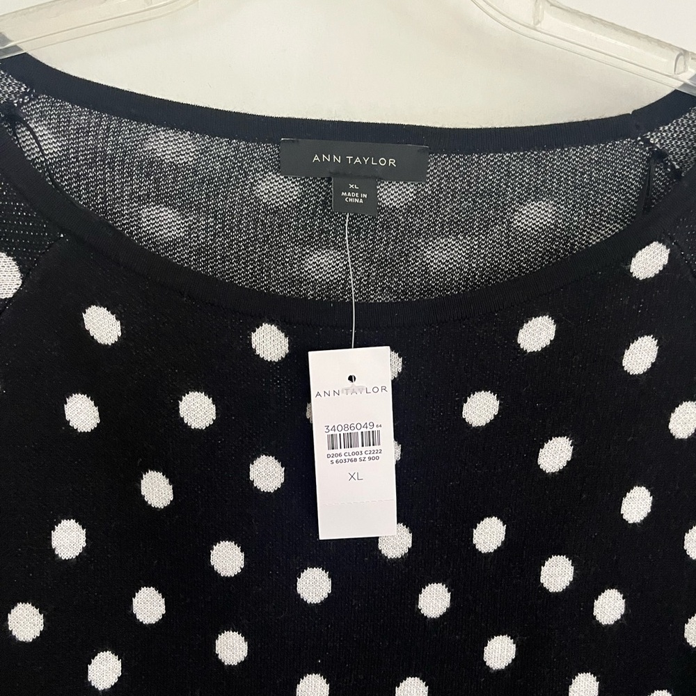 Ann Taylor Black Sweater with White Polka Dots - Picture 2 of 2